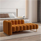 Modern Orange Bedroom Bench Velvet, Upholstered End of Bed Tufting Indoor with Gold Legs for Living Room Dinning Entryway Entryway(160 * 68 * 70cm)