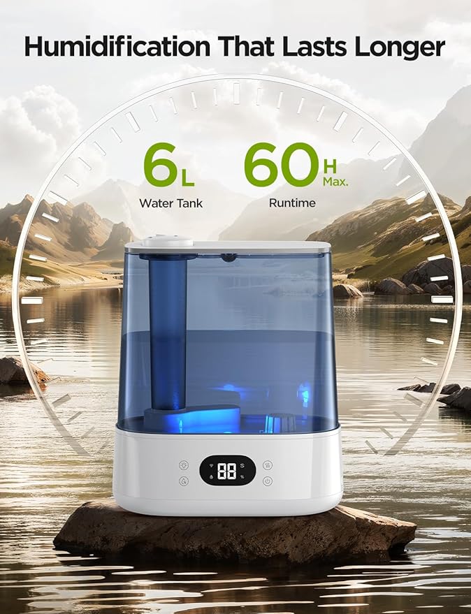 GoveeLife Smart Humidifiers for Bedroom, 6L Cool Mist Top Fill for Large Room, Humidity Sensor, Auto Mode, Schedule, 60H Quiet Runtime, WiFi Humidifier Essence Diffuser for Baby Plant, Work with Alexa