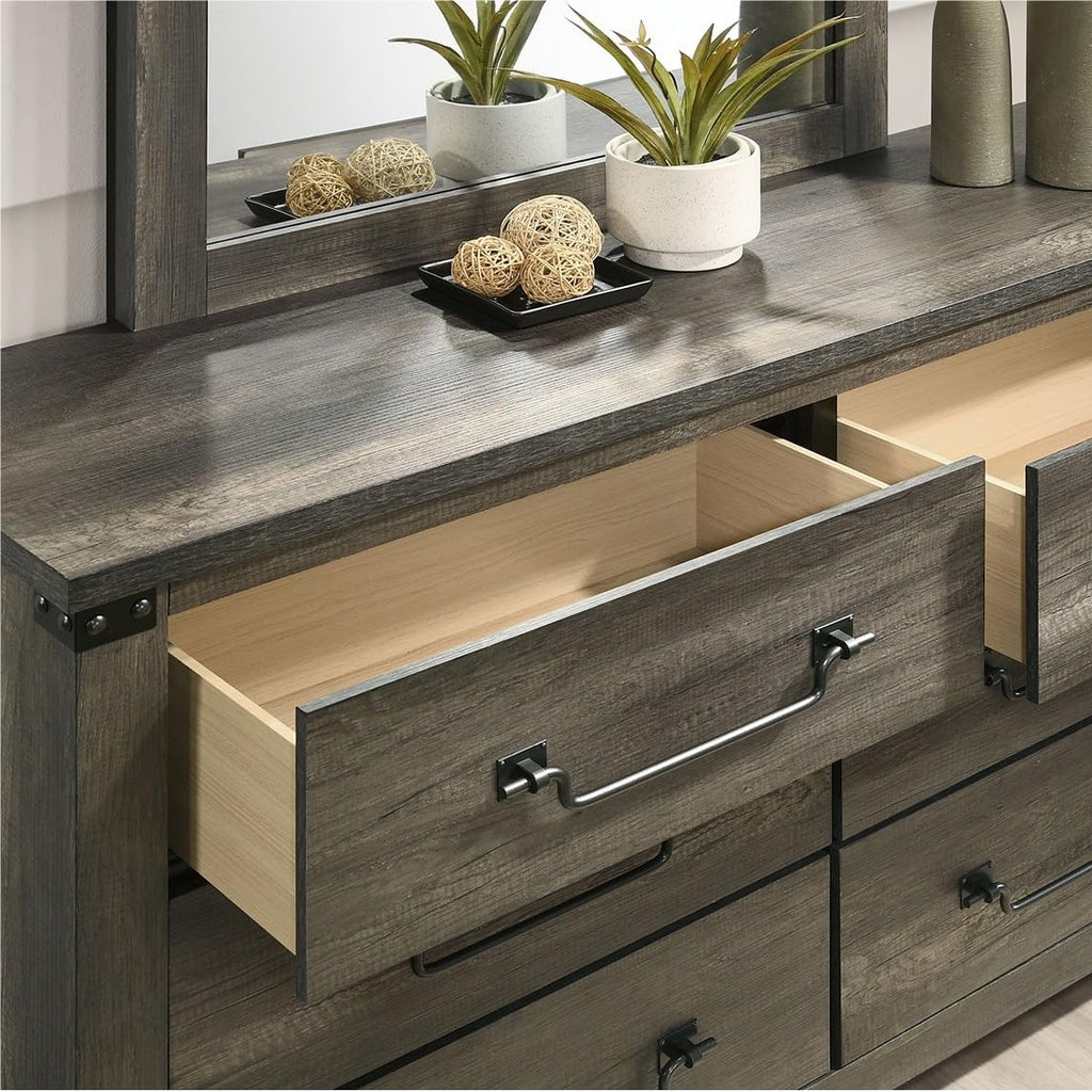 Rustic Gray 1pc Bedside Table Melamine Paper Wooden Nightstand Antique Brass Color Drop Handles,for Small Spaces