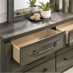 Rustic Gray 1pc Bedside Table Melamine Paper Wooden Nightstand Antique Brass Color Drop Handles,for Small Spaces