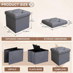 15 Inches Ottoman with Storage, Folding Storage Ottoman Bench Set, Storage Chest for Entryway, Living Room, Support 500LBS, Grey