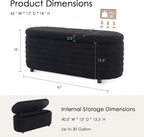 Storage Ottoman Bench Upholstered Fabric Storage Bench End of Bed Stool with Safety Hinge for Bedroom, Living Room, Entryway (45.5-inch, Black)