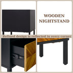 Bme Vivian Solid Wood Nightstand, End Table, Bedside Table with Herringbone Pattern for Rustic Bedroom, Easy Assembly, Rustic Golden Brown and Black