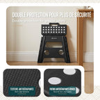 VOUNOT® Folding Step Stool, Portable Stepping Stool with Carrying Handle, Anti-Slip Folding Stool for Bathroom, Garden, Camping, Home, 37 x 30 x 32.5 cm, Black
