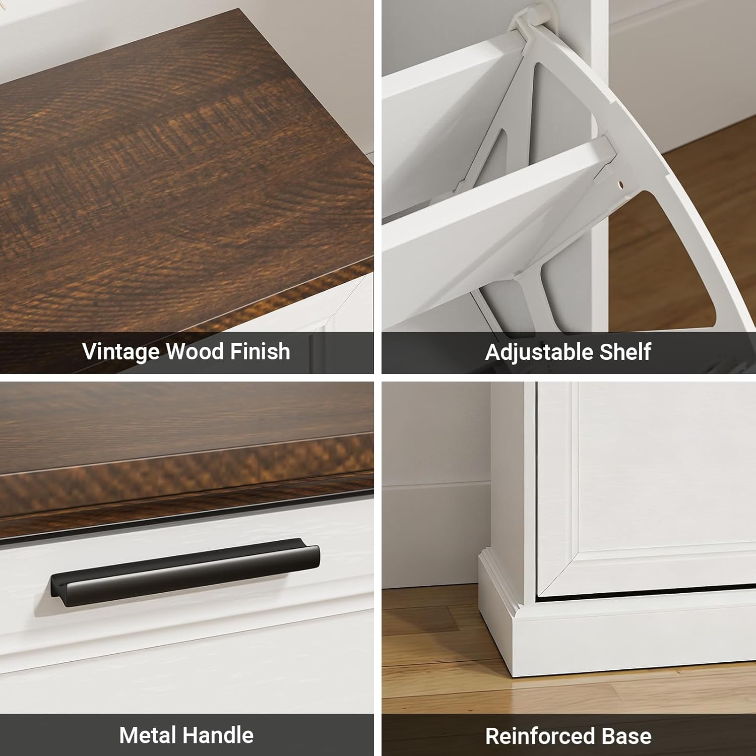 SoBuy Narrow Shoe Bench with Flip Drawers - Slim White Entryway Shoe Storage Bench for Small Spaces, Modern Shoe Cabinet Organizer for Hallway or Foyer, Compact Wooden Shoe Rack, FSR217-WN