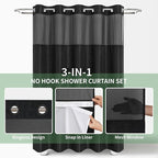 Black No Hook Shower Curtain with Snap-in Fabric Liner Set,Waffle Weave Shower Curtains for Bathroom,Hotel Luxury Decor Bathroom Curtain Set,Waterproof & Washable,71Wx74H