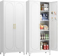 UNICOLY 75" Tall Pantry Storage Cabinet with Doors and 4 Adjustable Shelves, Freestanding Cupboard for Kitchen, Dining Room, Living Room, Bathroom, White