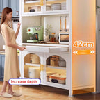 JKGHK Kitchen Pantry Cabinet Buffet with Drawer Storage, 72.8in Microwave Stand with 3 Adjustable Levels, Standing Bakers Racks with Glass Doors, for Dining Room(Black,100cm/39.3in)