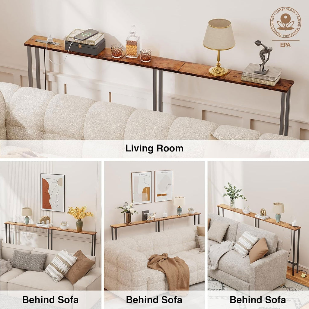 Keelian 78" Narrow Console Sofa Table with Power Outlets & 2 USB Ports | Metal Frame, Perfect for Hallway, Office, and Behind Couch Table - Easy Assembly, 4.9" Extension Cord Included