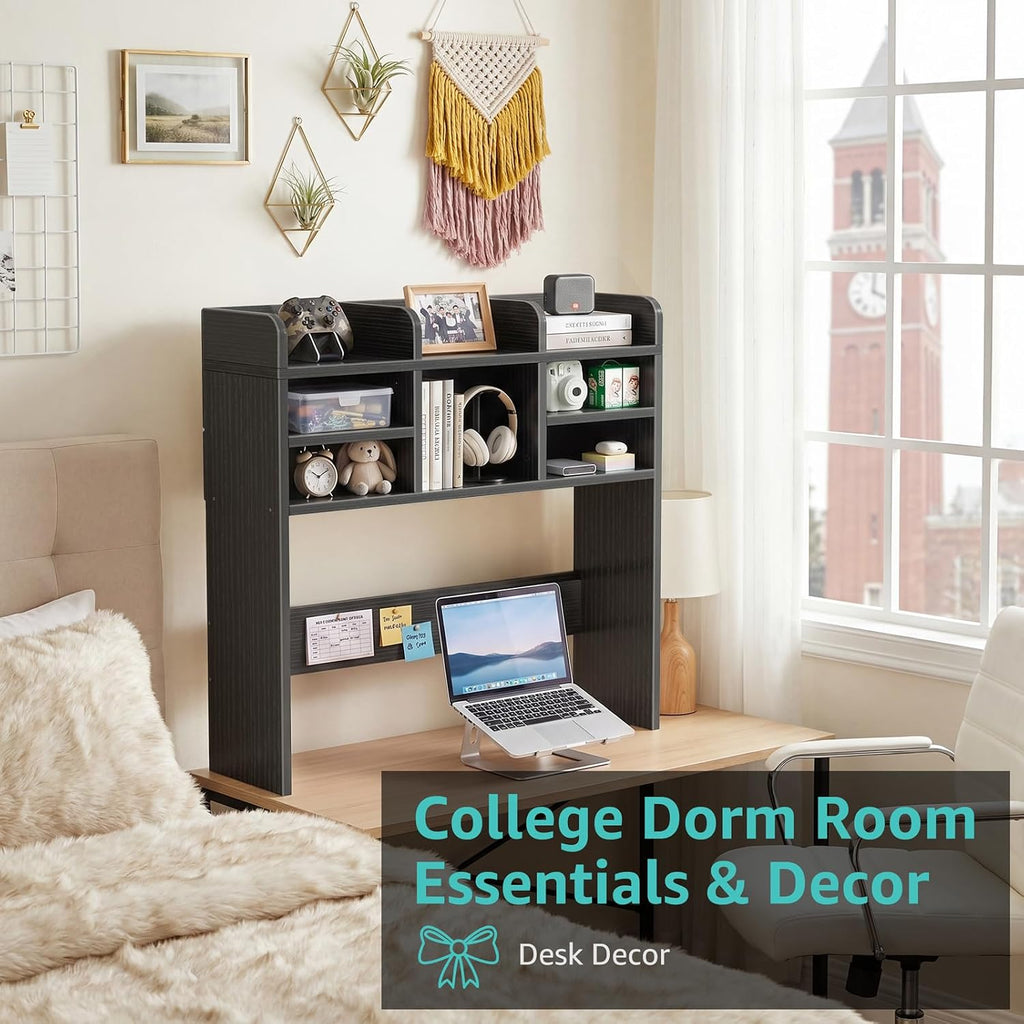 37" Black Desk Hutch Dorm Top Only with Sheves Felt Board for College