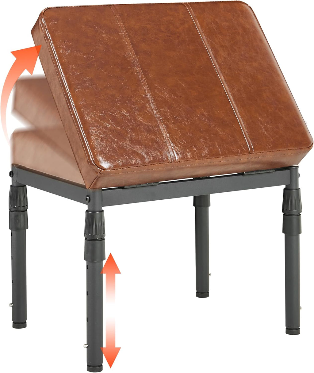 TIOPGHAD Adjustable Ottoman Pouf, 60 Degree Tilt, Brown Synthetic Leather | 4-Height Footrest, 28 Positions, Iron frame, Foam Cushion, 15.74 x 11.81 x 13.34 in, Under Desk, Living room, Home Office"