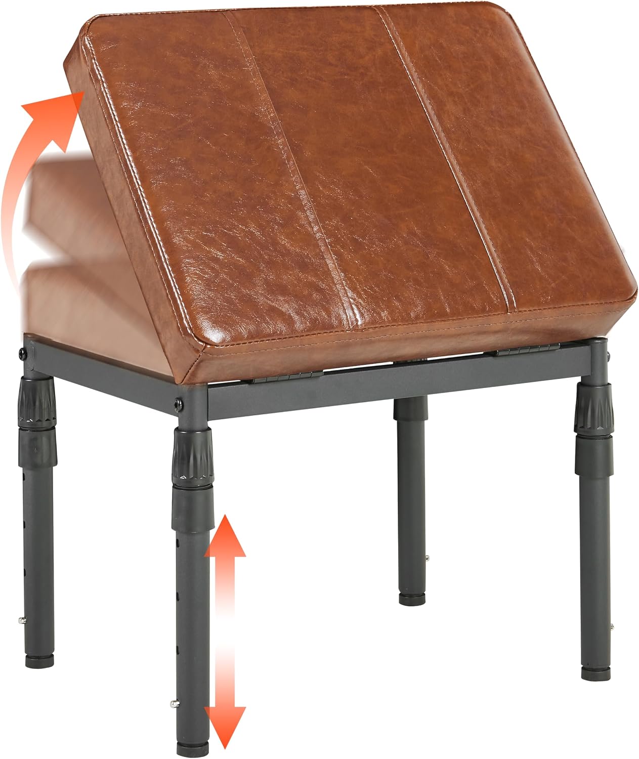 TIOPGHAD Adjustable Ottoman Pouf, 60 Degree Tilt, Brown Synthetic Leather | 4-Height Footrest, 28 Positions, Iron frame, Foam Cushion, 15.74 x 11.81 x 13.34 in, Under Desk, Living room, Home Office"