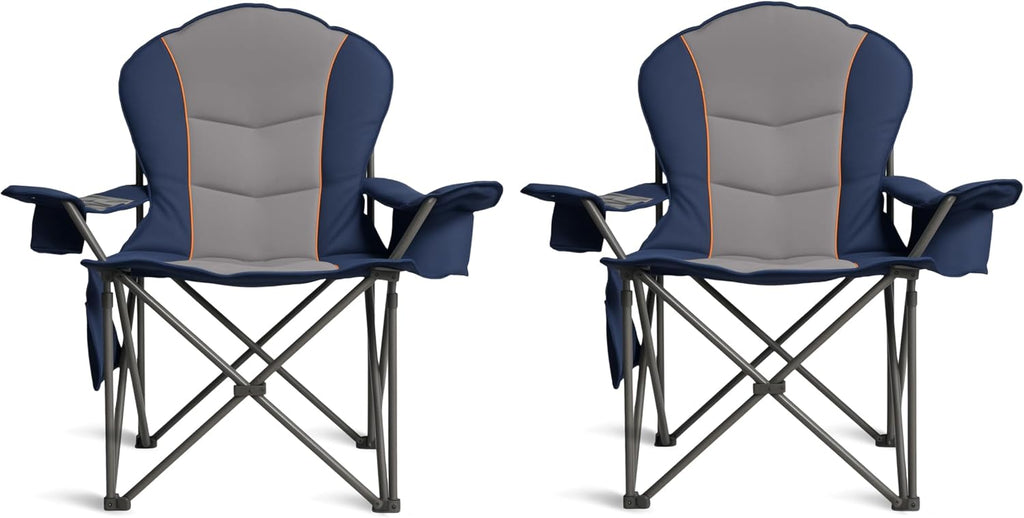 Oversized Camping Chair Heavy Duty- Portable Folding Chair, Cup Holder & Waterproof Phone Case for Adults, Beach, Hiking, Backyard (Blue & Gray, 2 PCS)