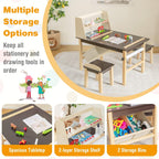Costzon Kids Art Table and Chair Set, Wooden Activity Table and 2 Stools w/a Paper Roll, 2 Markers, 2 Storage Bins for 3+ Years Old Boys Girls Drawing Painting Craft, Toddler Table and Chairs (Brown)