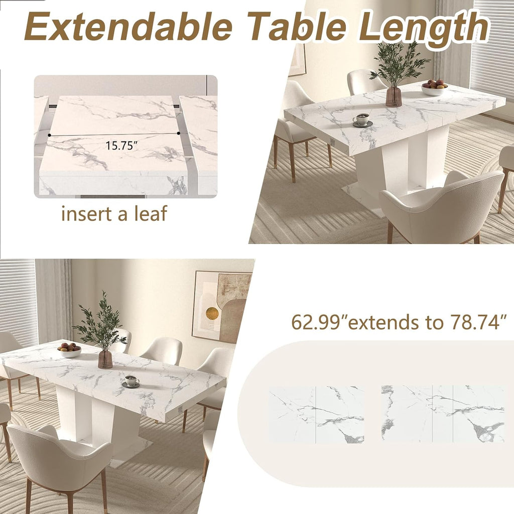SSLine Rectangular Extendable Dining Table 63"-78.7" Large Conference Meeting Table for 4 6 8 People Modern Expandable Kitchen Tables for Home Office Computer Table