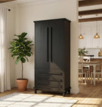 Christopher Knight Home Chenny 70''H Wooden Kitchen Pantry Cabinet, Storage Cabinet with Adjustable Shelves, 6 Door Internal Storage Compartments & 3 Drawers, Freestanding Cupboard Cabinet, Black