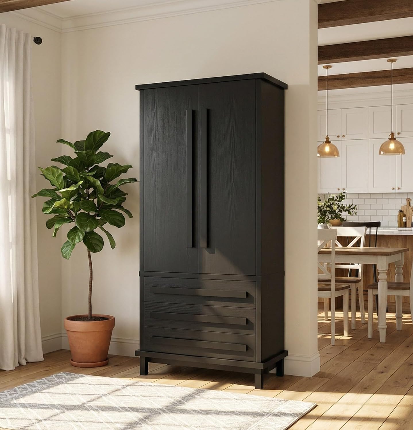 Christopher Knight Home Chenny 70''H Wooden Kitchen Pantry Cabinet, Storage Cabinet with Adjustable Shelves, 6 Door Internal Storage Compartments & 3 Drawers, Freestanding Cupboard Cabinet, Black