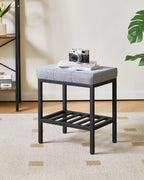 IBUYKE Rectangular Makeup Stool with Adjustable Feet and Storage Space, Footrest Chair, Linen Seat Vanity Stool, Multi-Use as Small Side Table or Ottoman, for Bedroom, Blue Gray WBD017L