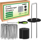 Garden Stakes,6 Inch 11 Gauge 200pcs Galvanized Landscape Staples and 200pcs Gaskets +1Pick Hook, Tent Stakes Landscaping Fabric SOD Pins for Weed Fabric Barrier,Groud Cover,Fence