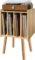 Record Player Stand, Vinyl Record Storage Table with 4 Cabinet, Mid Century Modern Turntable Stand, Organizer Vinyl Table for Bedroom Living Room, Oak