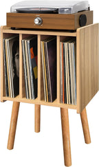 Record Player Stand, Vinyl Record Storage Table with 4 Cabinet, Mid Century Modern Turntable Stand, Organizer Vinyl Table for Bedroom Living Room, Oak