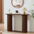 AVZEAR Fluted Entryway Console Table with Storage Shelf, Oval Curved Mid Century Couch Table Behind Sofa Console Tables Long and Skinny for Living Room Hallway Entrance Foyer, Walnut