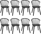 LUE BONA Black Dining Chairs Set of 8, Farmhouse Wood Dining Chairs with Semicircular Backrest, Spindle Dining Chair for Kitchen and Dining Room, 18 Inch
