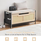 IDEALHOUSE Wooden Storage Chest with Seat Cushion, Storage Chest with 2 Safety Hinges, Entryway Bench for Organizer, Supports 260 Lb, Bedroom, Living Room