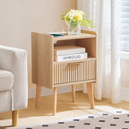 MAHANCRIS Natural Nightstand with Charging Station, Modern Bedside Table with Drawer and Storage Shelf, End Side Table with Solid Wood Legs, Night Stand, Living Room, Bedroom, Small Space, ETNA61E01