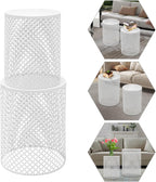 Side Table, Set of 2 Accent Table Decorative Garden Stools for Indoor Outdoor, Bedside Table End Table for Bedroom, Patio, Cafe, Bar, Garden, Nesting, White