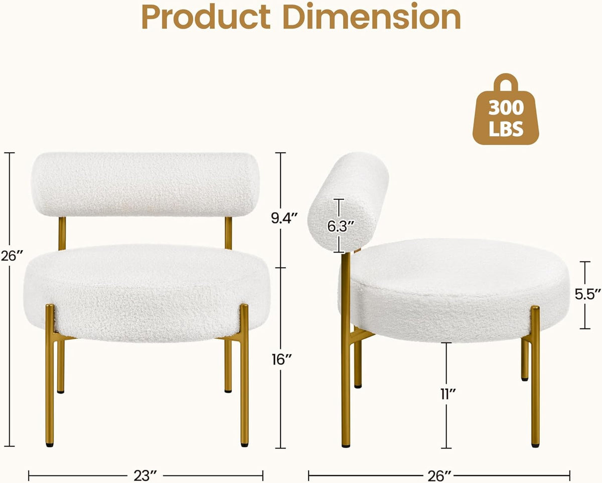 Yaheetech Accent Chair, Modern Tufted Vanity Chair, White | Boucle Fabric Vanity Stool with Gold Metal Legs, Cozy Sherpa Club Chair for Living Room Bedroom Home Office Makeup Room