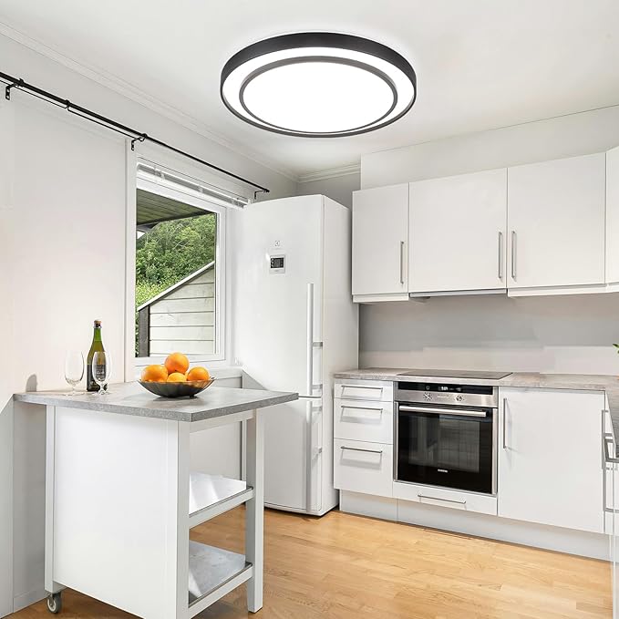 2Pack 20" LED Flush Mount Ceiling Light Fixture 5CCT, Black Dimmable Light Fixture Ceiling Mount 36W, Modern Simple Close to Ceiling Light Fixtures for Living Room,Kitchen, Bedroom