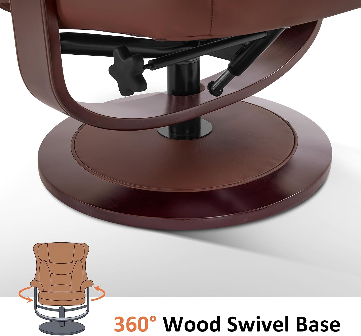 MCombo Oversized Swivel Recliner Chair with Ottoman, Adjustable Backrest, 360° Wood Base, High Seat, Faux Leather Lounge Chair for Tall Users in Living Room Office 4651 (Brown)