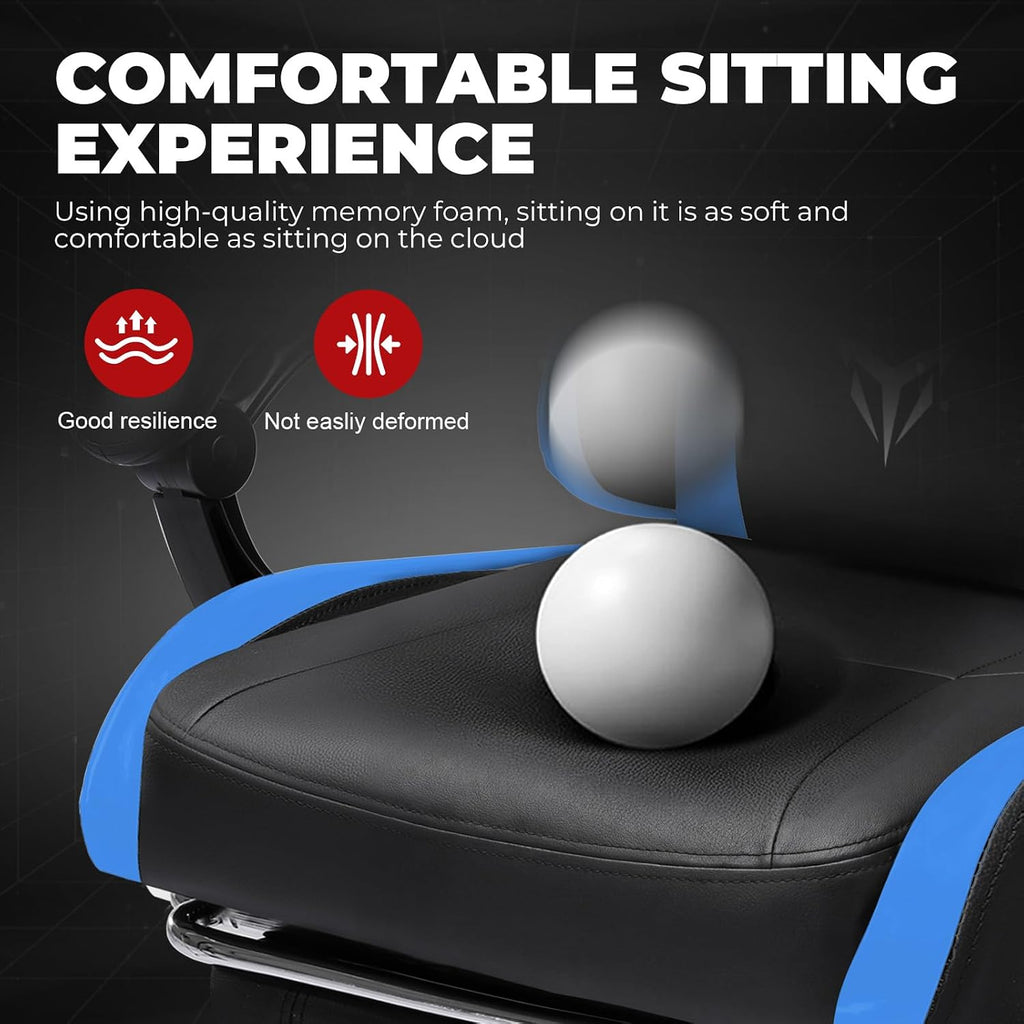 GTPLAYER Gaming Chair for Adults, Big and Tall 300LBS Heavy Duty Office Chair with Footrest, Ergonomic High Back Lumbar Support and Wide Comfy Cushion with Linkage Armrests for Home Office, Blue