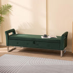Aoiy & Wifon 67.91" W King Size Bench for End of Bed, Upholstered End of Bed Storage Bench with Metal Legs for Bedroom, Velvet (Green)