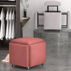 Square Multi-Functional Footstool with Wheels, 5-in-1 Entryway Storage Stool, Easily Disassembled and Assembled, Suitable for Living Room and Bedroom.(Orange-red)