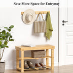 BAMBUROBA Bamboo Shoe Rack Bench, 3-Tier Entryway Bench, Small Shoes Storage Organizer Holds Up to 300lbs, 27.5 x 11 x 16.9 Inches, for Front Door, Hallway, Living Room, Bedroom,Natural