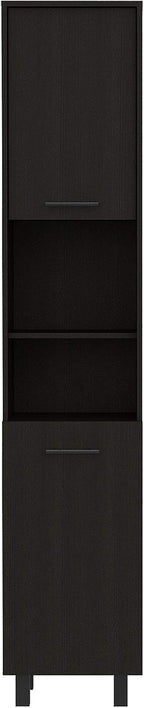 Pantry, Four Legs, Three Interior Shelves, Two Shelves, Two Cabinets -Black