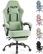 Sweetcrispy Gaming Chair, Ergonomic Computer Desk Chair, Lumbar Support | High Back Ergonomic Footrest, Height Adjustable Linkage Armrests Headrest, 360 Swivel Wheels Fabric, Green