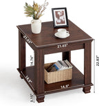 SAVOR LIFE Farmhouse End Table,Large Side Table with 2-Tier Storage Shelf,Rustic Brown End Tables for Living Room,Square Tea Table,Walnut