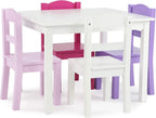 Humble Crew Kids Table, 4 Chairs & 12 Bin Toy Organizer Set, White/Purple/Pink