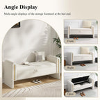 Storage Ottoman Bench, End of Bed Bench with Pull-Ring | 52" Teddy Upholstered, Window Bench with Armrest, Generous Storage, Safety Hinge, Holds 300 LBS, for Bedroom, Cream