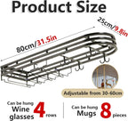 Adjustable Hanging Wine Rack, Metal Ceiling Shelf Cafe Cups, Retro Rustic for Kitchen Bar Restaurant Cellar