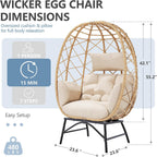 SWITTE Wicker Egg Chair Outdoor, Oversized Patio Lounge Chairs with Cushion for Indoor Living Room, Bedroom, Outside Backyard Balcony-Beige