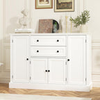 Farmhouse 47" Buffet Cabinet with Storage,Large Sideboard Buffet with Drawers and Adjustable Shelves, Rustic Coffee Bar Cabinet for Kitchen, White