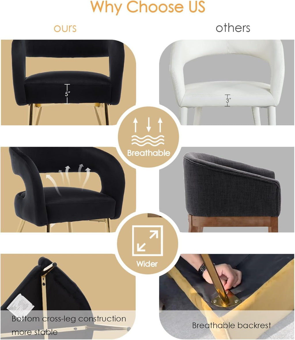 Hyfirm Black Barrel Dining Chairs Set of 4, Upholstered Velvet Dining Room Chairs with Gold Legs Hollow Back Modern Comfy Armchairs for Kitchen Recepition Restaurant