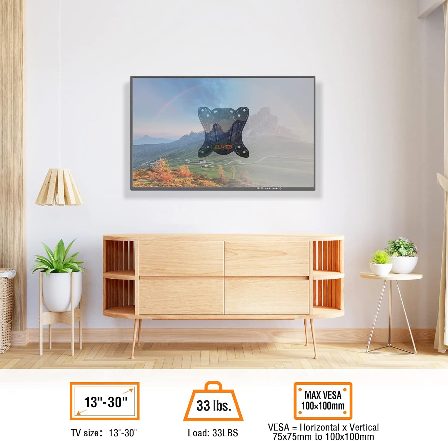 ELIVED Small TV Monitor Mount for 13-30" Screens, VESA 100x100, 33 Lbs Load | Adjustable tilt & swivel bracket, single stud center mounting, compatible with LED LCD OLED small screens