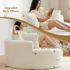 55''L Oversized Round Chaise Longue Chair Indoor, Corduroy Sponge Single Sofa, Oversized Round Chairs, Modern Sleeper Chair for Living Room,Projection Room, Wide Armrest Chairs Beige