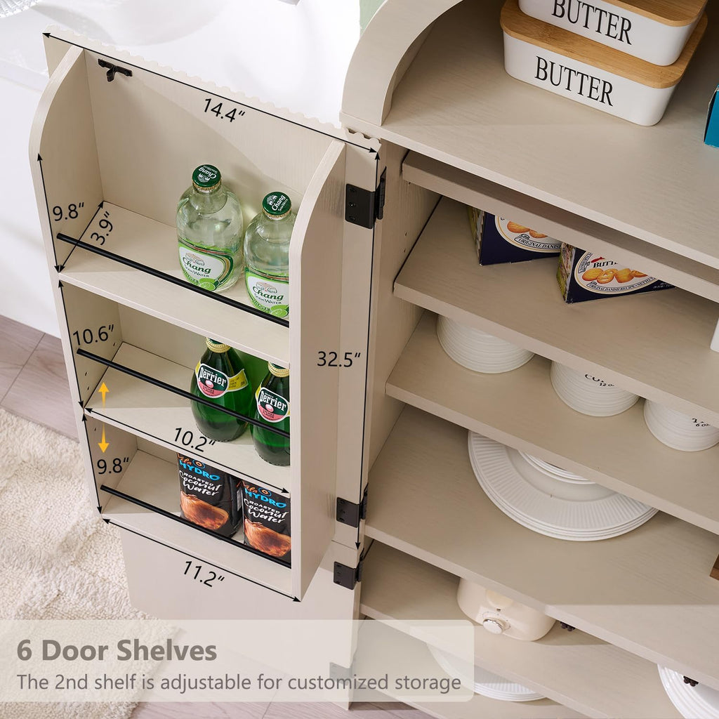 IFGET 71" Tall Arched Kitchen Pantry, Modern Fluted Wood Storage Cabinet with Doors, 3 Adjustable Shelves, 6 Door Shelves, Organizer, Versatile Cupboard for Kitchen, Bathroom, Cream