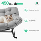 JEAREY Papasan Rocking Chair, Outdoor Oversized Egg Chair, Grey | Oversized papasan rocking chair with thick cushion and smooth rocker base for porch, patio, bedroom, living room